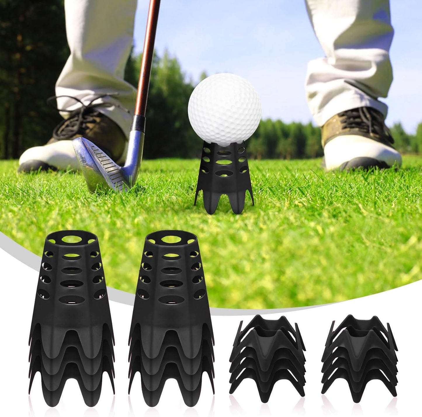 Golf Simulator tees, 24Pcs Plastic Golf Mat Tees for Home, Outdoor or Indoor Golf Tees for Training, Practice Golf tees for Winter Turf and Driving Range, Pack of 12 Tall & 12 Small