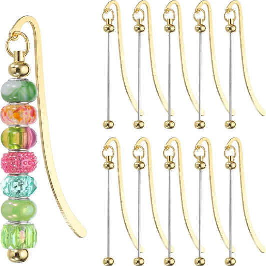 PATIKIL Beadable Bookmarks, 10 Pcs Beaded Bookmark DIY Metal Blank Bar Bulk for Bookmark DIY Making Craft, Beading Pendant Charm, Gold Tone