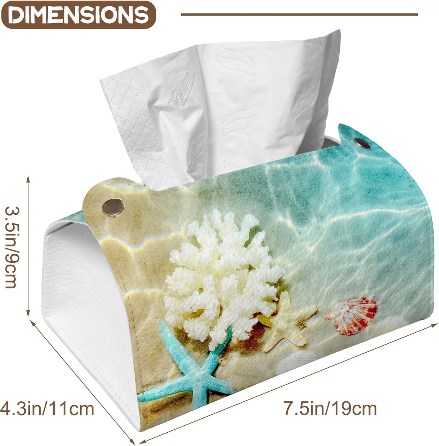 Summer Beach Starfish Seashell Tissue Box Cover Holder – Rectangular Tissue Organizer, Decorative Napkin Box Case for Home, Office & Car