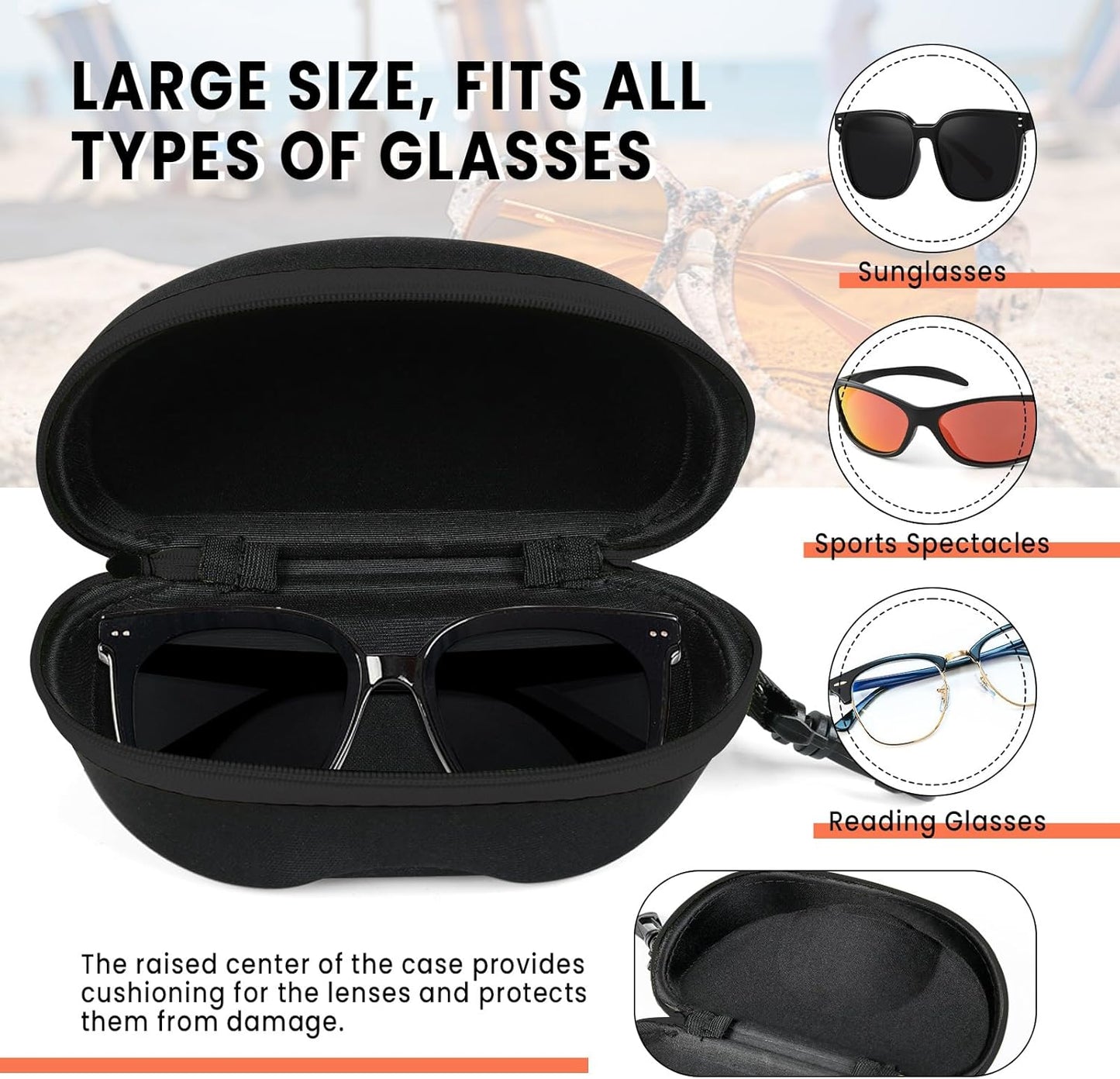 INNOLIFE Zipper Hard Shell Sunglasses Cases, Portable Travel Eyeglasses Cases with Plastic Hook for Men Women