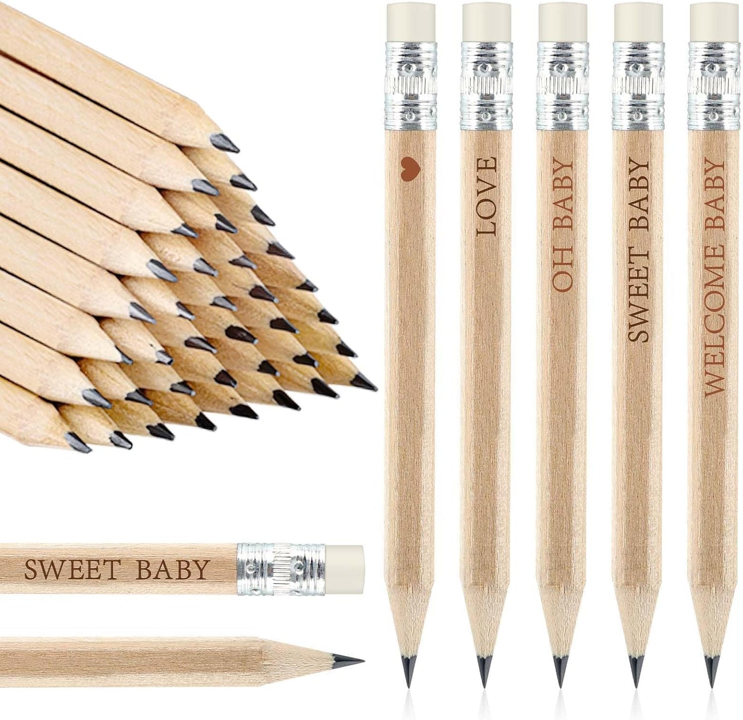 50 Sets Boho Baby Shower Pencils Gifts Bulk for Guest Golf Half Pencil Baby Shower Game Sharpened Mini Pencils with Eraser Bohemian Pampas Grass Girl Boy Neutral Gender Reveal Party Favors