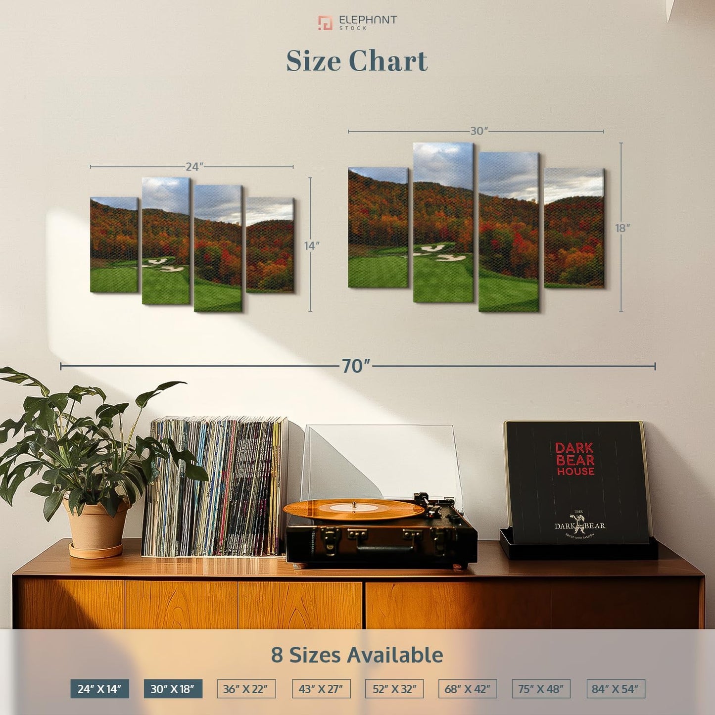 Elephant Stock Autumn Golf Course Wall Art - Horizontal Canvas - 4-Piece Living Room Wall Decor - Photography Sports Canvas Print - Blue and Orange Decor for Wall - 24" X 14"