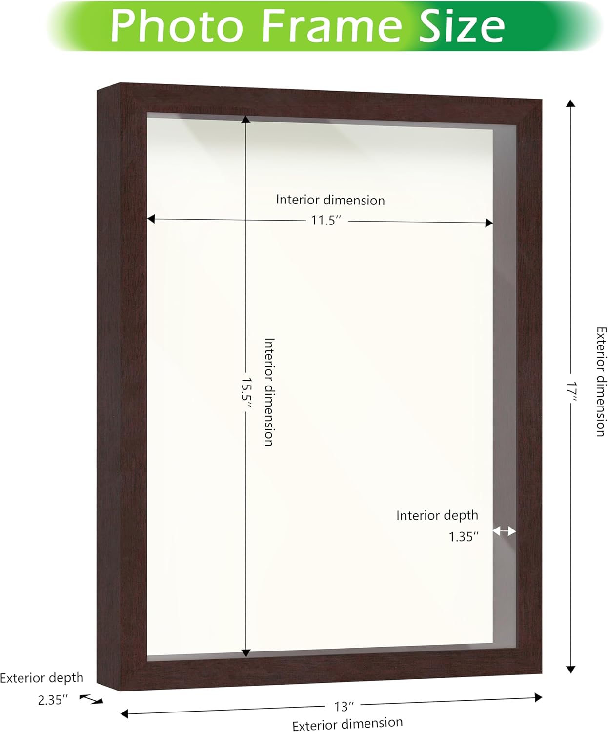 FrameWorks Mahogany Wooden Shadow Box Frame - 12' x 16', Display Case with Soft Felt Back, Tempered Glass, Elegant White Ball Push Pins