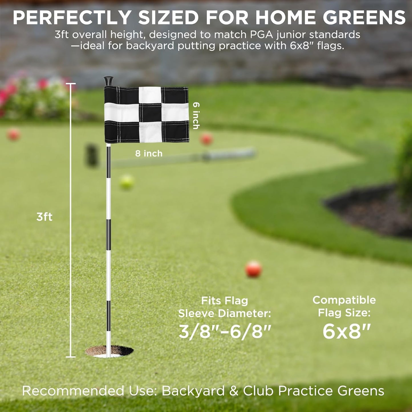 KINGTOP Golf Flagstick - Portable Design, Practice Putting Green Flag Stick for Yard, Club - Golf Pole Pin Flagpole, 3FT or 6FT Heights Available