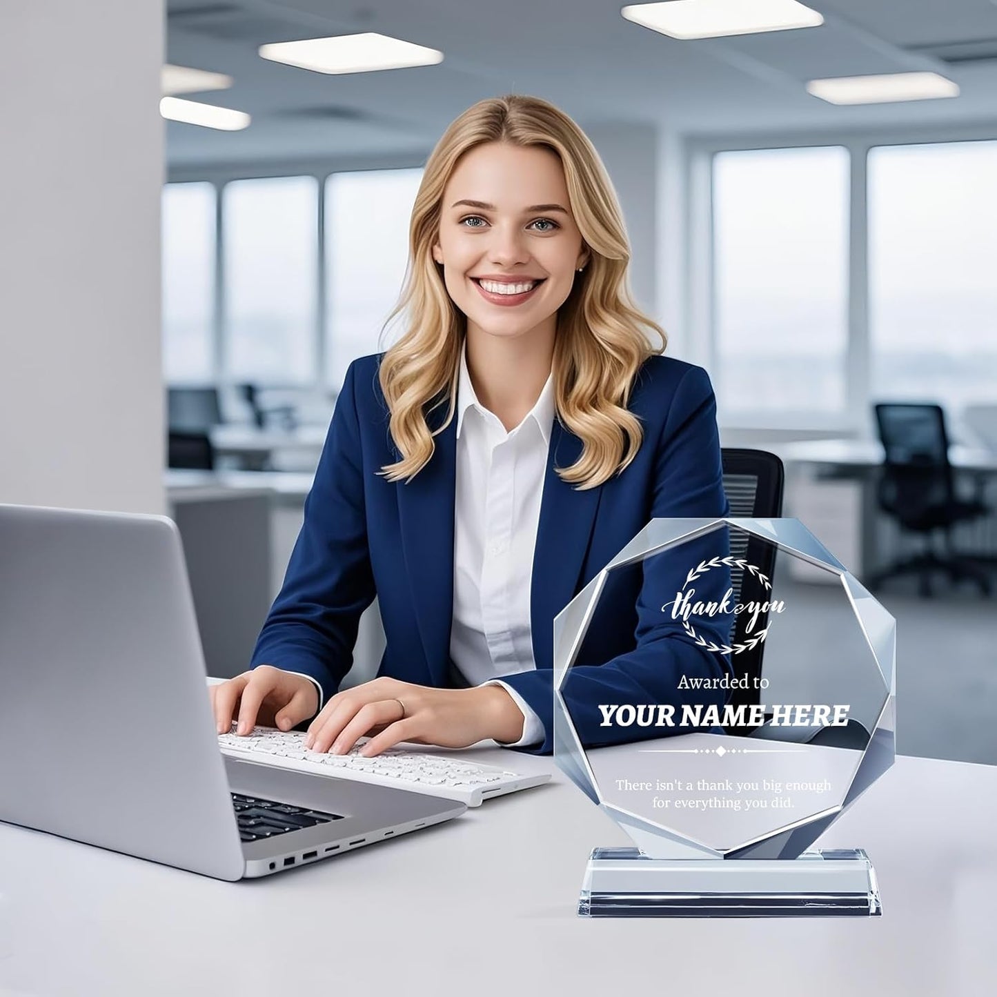 Personalized Crystal Trophy Award - Custom Plaque w/Engraved Text Logo - Employee Appreciation Gifts, Farewell Retirement Gifts - Custom Trophy and Employee Recognition Awards