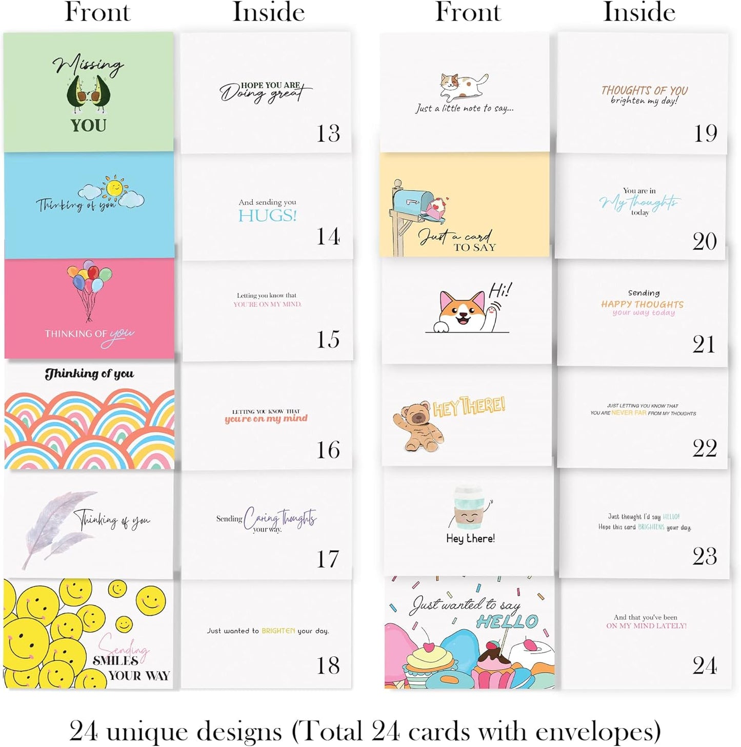 Thinking of You Cards with Envelopes - 24 Thinking of You Greeting Cards with Unique Designs and Inspiring Words - The Perfect Encouragement Cards to Send to a Close Friend, Relative or Loved One (24)