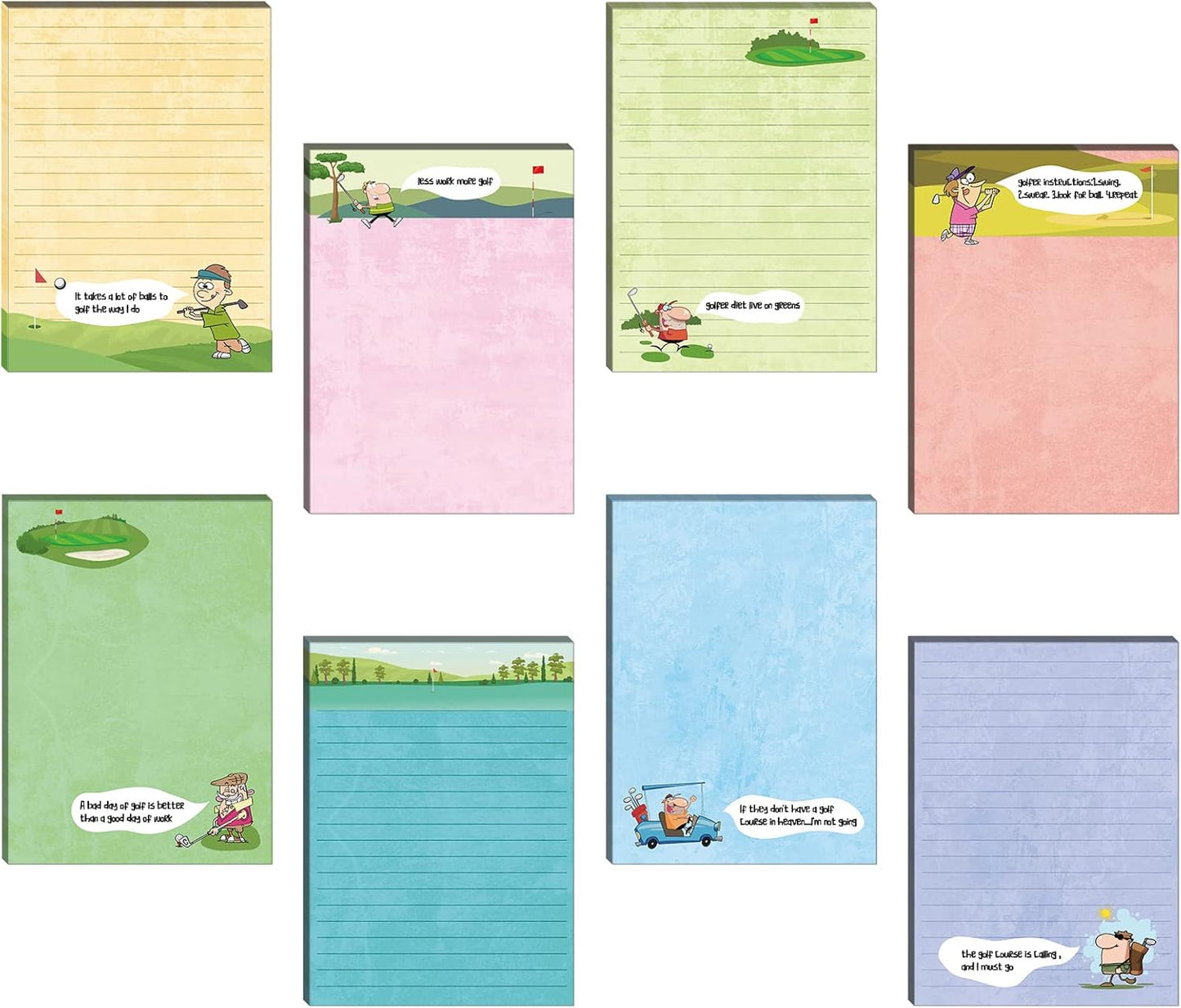 Eaasty 8 Pack Funny Memo Notepads Funny Golf Gifts Golf Notebook Sticky Note to Do List for Office Supplies, 8 Styles(Classic Style)
