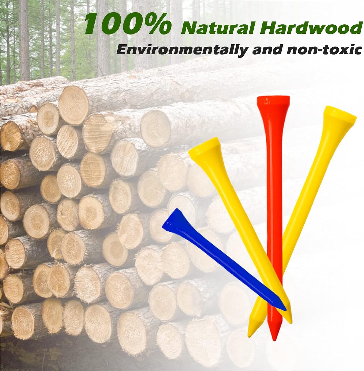 THIODOON Golf Tees Professional Natural Wood Golf Tees Pack of 100, Golfing Tees Multiple Colors Size 3-1/4 inch, 2-3/4 inch or 2-1/8 inch, Tall Golf Tees Bulk Reduce Side Spin and Friction