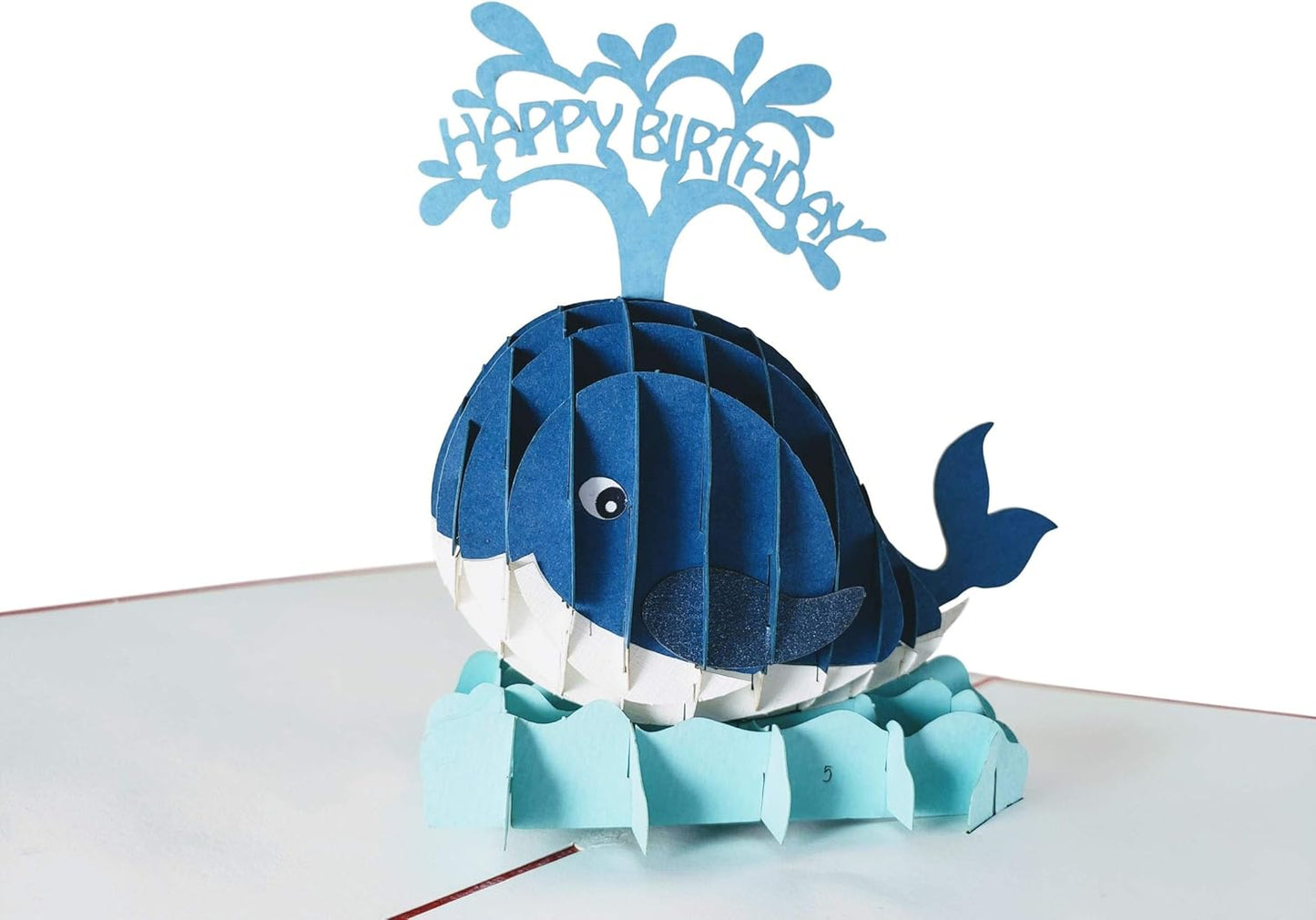 iGifts And Cards Blue Whale Happy Birthday 3D Pop Up Greeting Card - Blowhole, Huge, Fun, Mammals, Ocean, Half-Fold, Birthday, Special Days, Congratulations, For Friendship, Husband, Wife, Mom, Dad