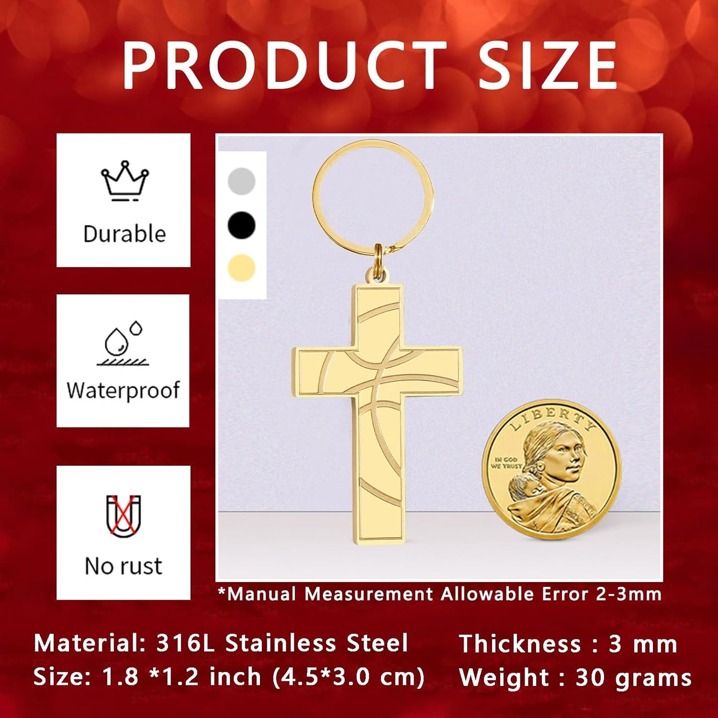 Football/Baseball/Soccer/Basketball Cross Keychains for Men First Communion Baptism Confirmation,Mens Gifts