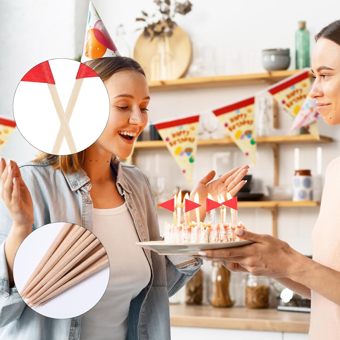 100 Pcs Red Flags Cupcake Topper Sticks, Golf Mini Cupcake Toppers Flags, Blank Writable Fruit Cheese Markers for Appetizers Wedding Buffet DIY Decoration