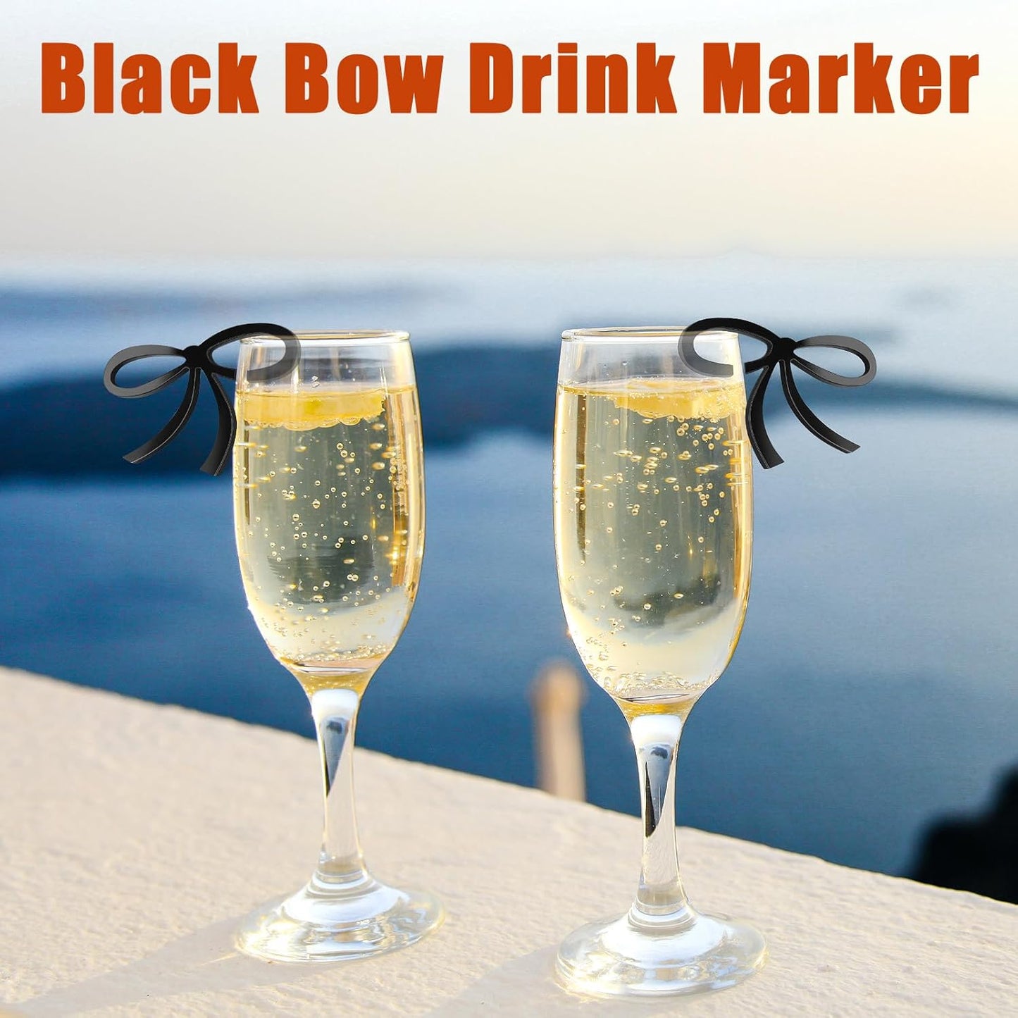 60 Pcs Acrylic Bowknot Wine Glass Charms,Black Coquette Drink Markers Decorative Tags for Bachelorette,Wedding,Birthday & Engagement Parties Coquette Themed Party Decor Accessories