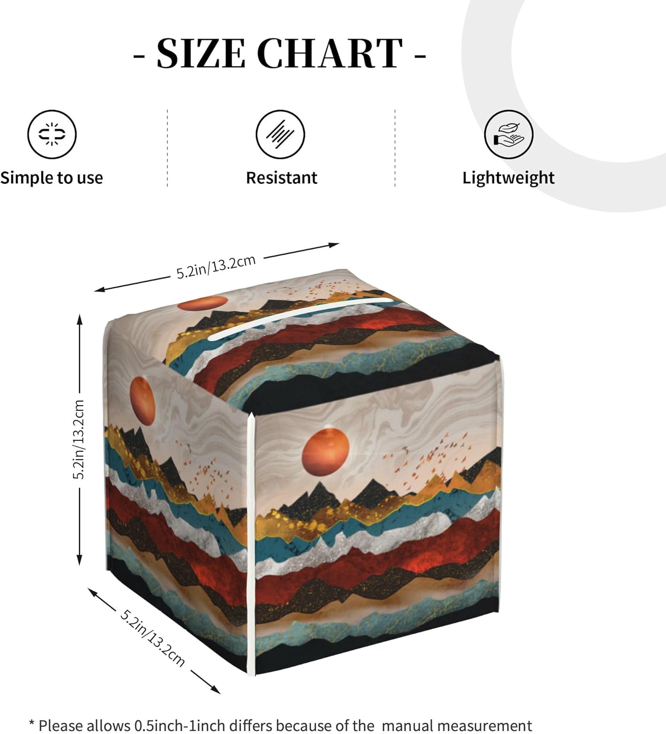 Gold Mountains and Red Sun Tissue Box Cover Square,Abstract Mountain Sunset Tissue Box Holder Waterproof Leather Facial Paper Organizer Dispenser for Bathroom Home Car Nightstand Vanity Desk