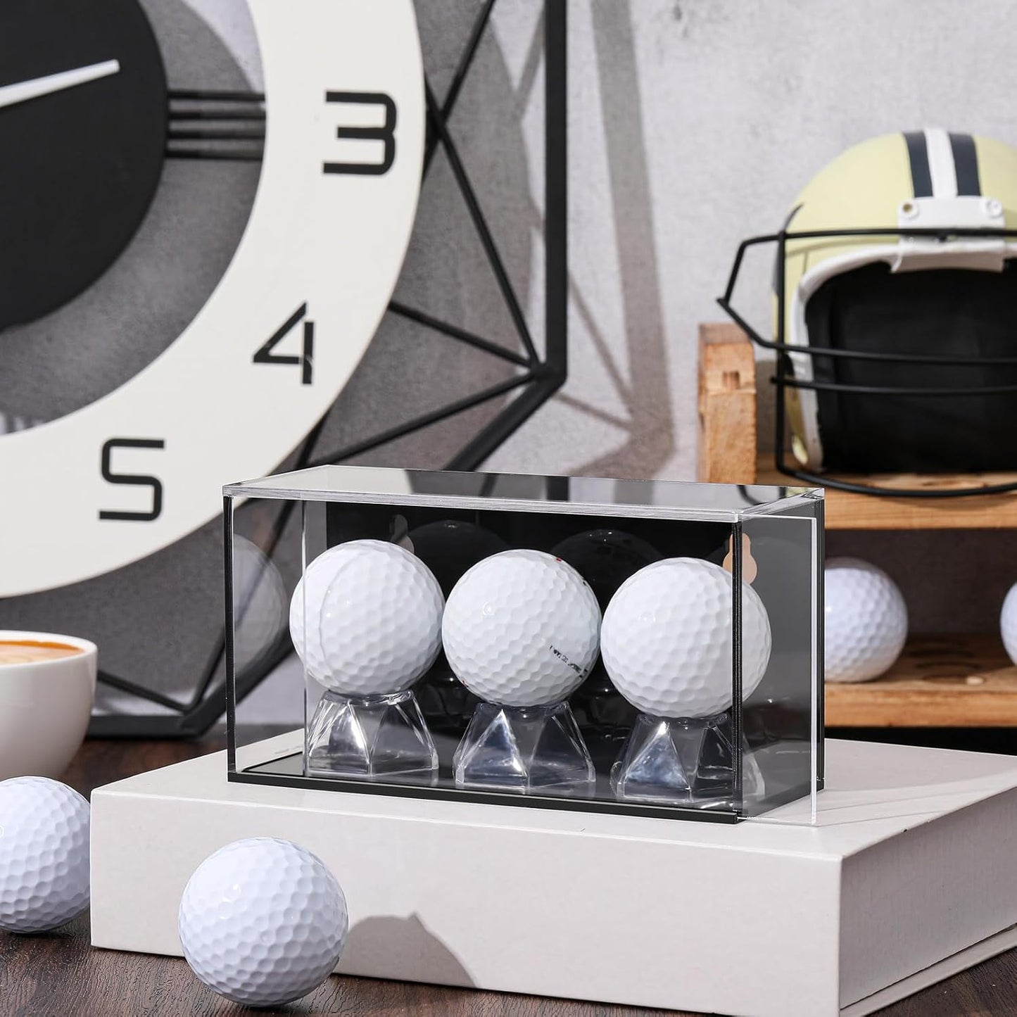 Baseball Golf Ball Display Case for 3 Balls UV Protected Acrylic Boxes for Display Ball Cube Memorabilia Showcase Autograph (Black, 5.9 x 2.4 x 1.8 Inch)