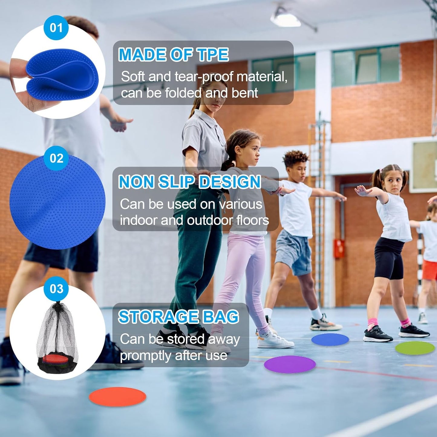 PATIKIL 9 Inch Poly Spot Markers, 12Pcs Non Slip Rubber Floor Dots with Storage Bag Flat Agility Cones for Sports Training Basketball Football