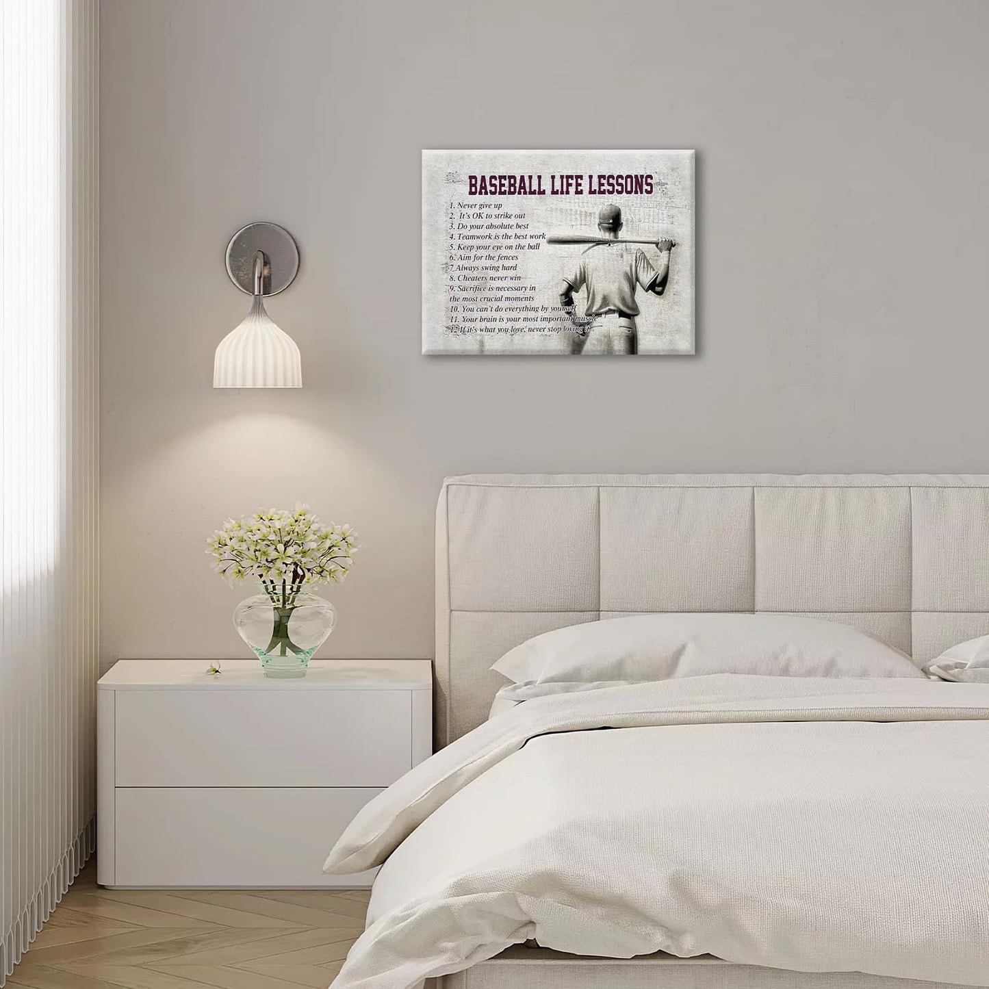 Baseball Sports Wall Art Baseball Life Lessons Wall Decor Baseball Sign Retro Poster Boy Men Motivational Decorations Canvas Print Painting Artwork for Bedroom Bathroom Living Room Gym 24"x16"