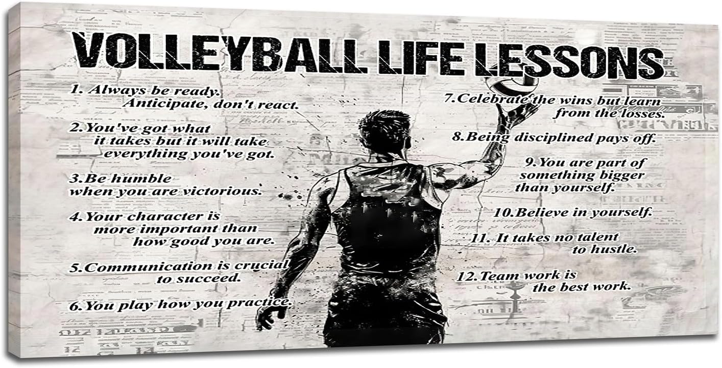 Volleyball Sports Wall Art for Living Room Large Size Volleyball Life Lessons Wall Decor Volleyball Sign Retro Canvas Prints Inspirational Pictures Painting Artwork Home Decoration Bedroom 60"X30"