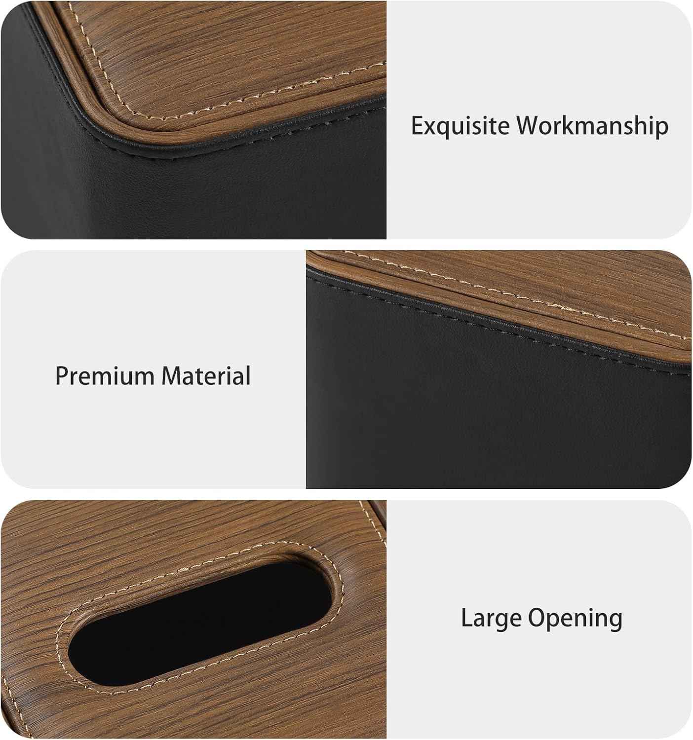 Tissue Box Cover Square, Modern PU Leather Tissue Holder with Magnetic Closure for Bathroom NightStands, Decorative Square Tissue Box Holder (Black)