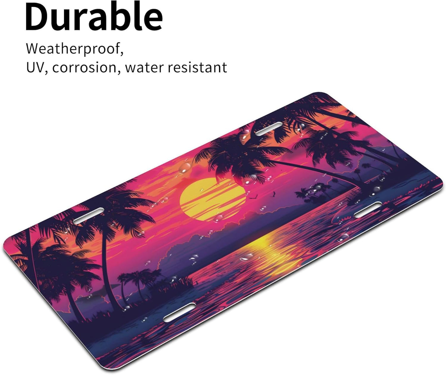 Palm Tree Ocean Sunset License Plate Funny Aluminum Front License Plates Decorative Waterproof Rust-Free Metal Car Plate Covers for Women Men Car Tag Accessories fit Truck SUV Rv 12 X 6 Inch