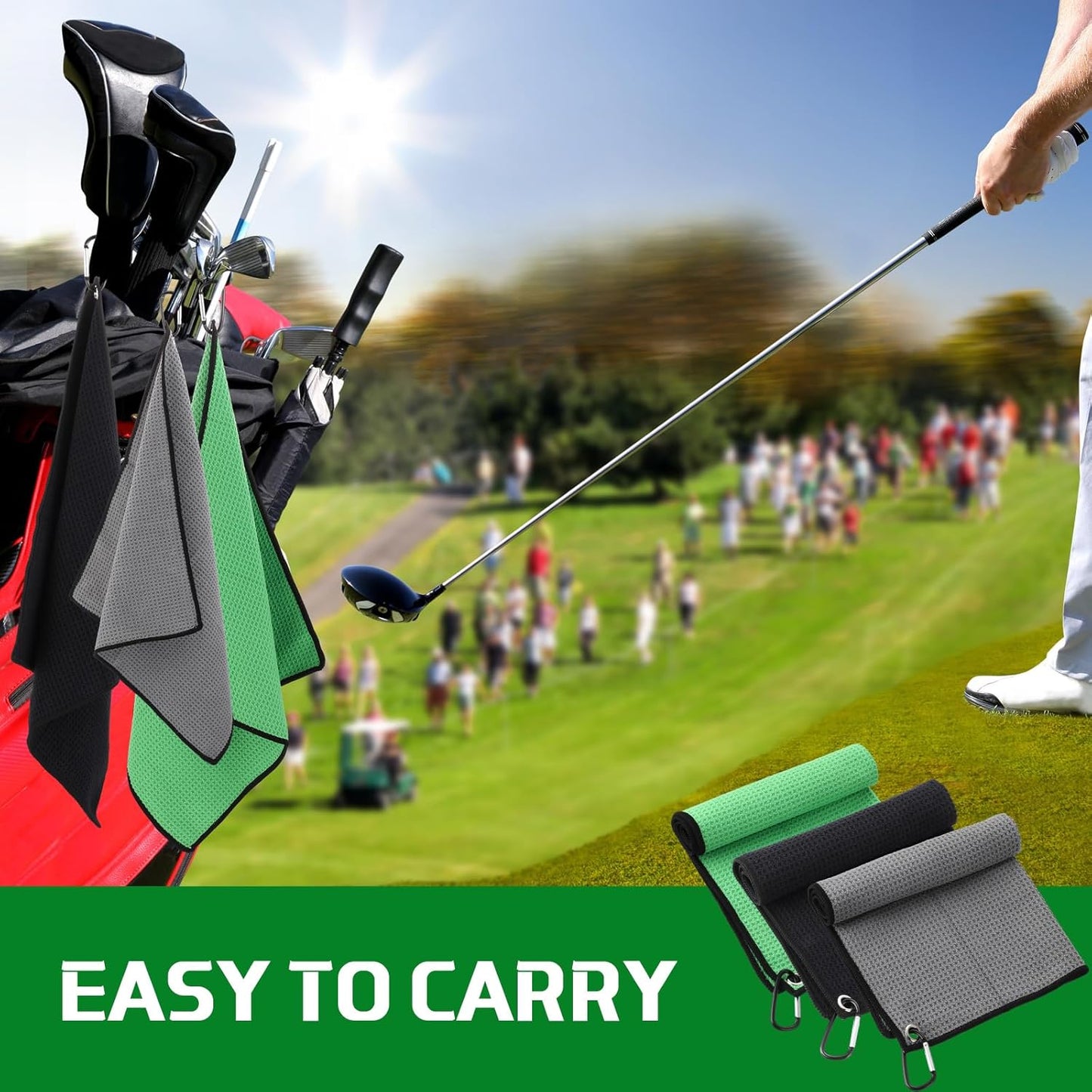 Batiyeer 12 Pcs Golf Towel Bulk for Golf Bags 16'' x 16'' Microfiber Fabric Towel with Clip Waffle Pattern, Fitness, Camping, Hiking, Yoga