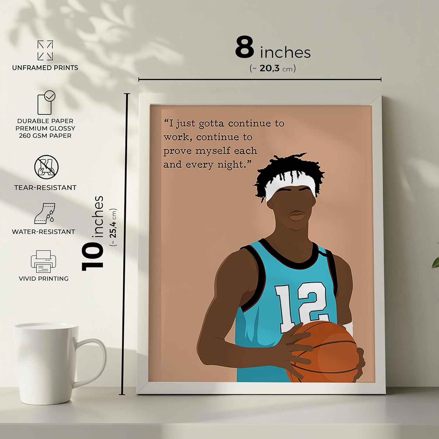 LOLUIS Motivational Basketball Superstar Hand-Drawn Artwork Sport Quote Wall Art Decorations (Unframed 8"x10", Basketball Player 2)