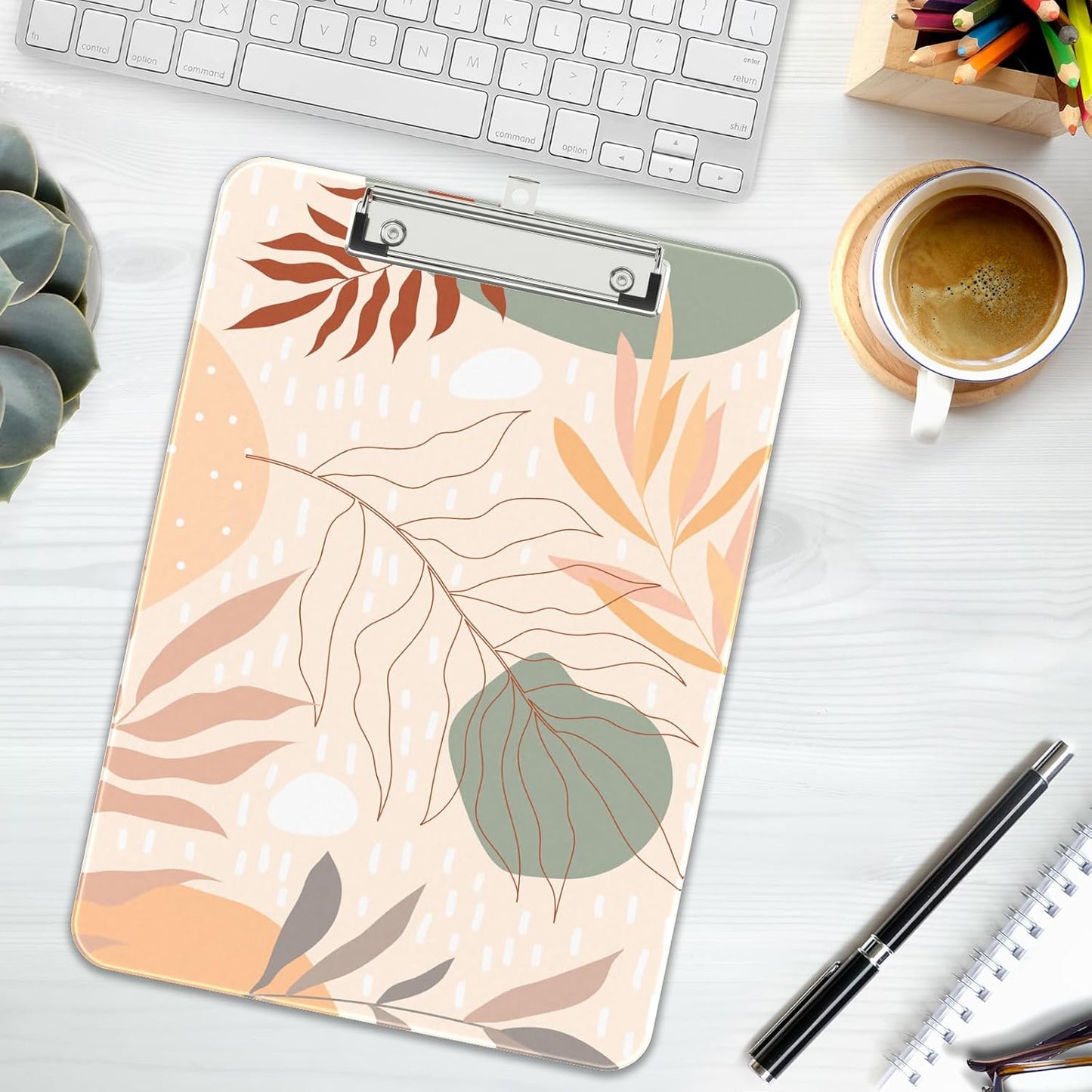 Rimilak Plastic Clipboards with Metal Clip, A4 Letter Size 9 x 12.5 in, Office Decorative for Students Women Men and Kids, Cute Custom Pattern, Yellow Leaves