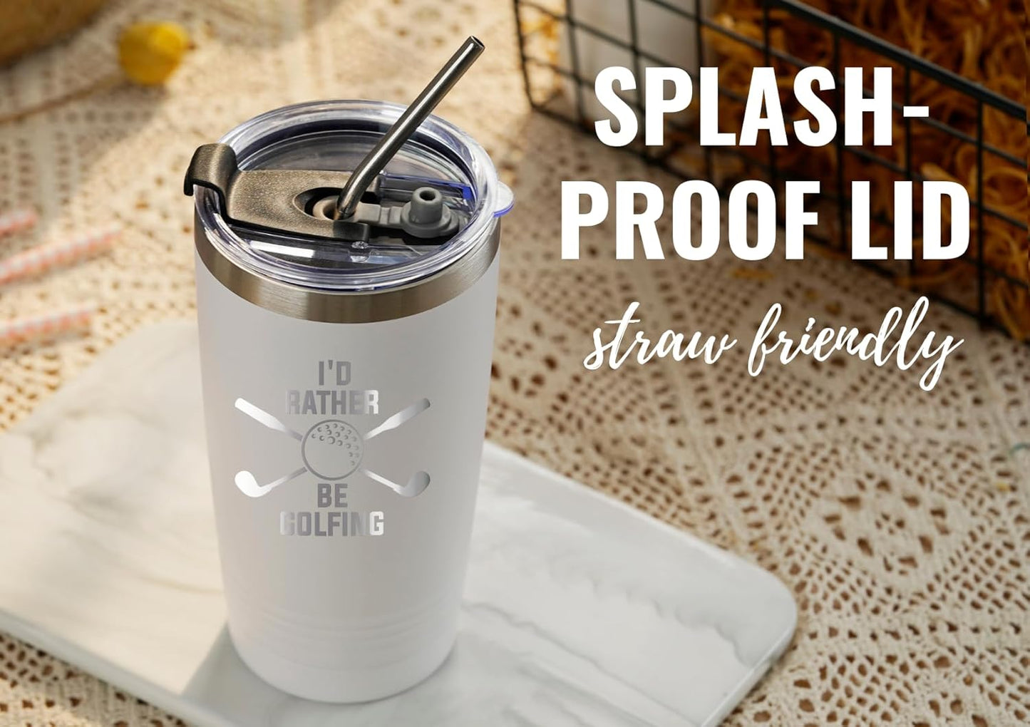 Onebttl Golf Gifts for Men - Funny 20oz Tumbler, Dad & Fathers Day Gift - White