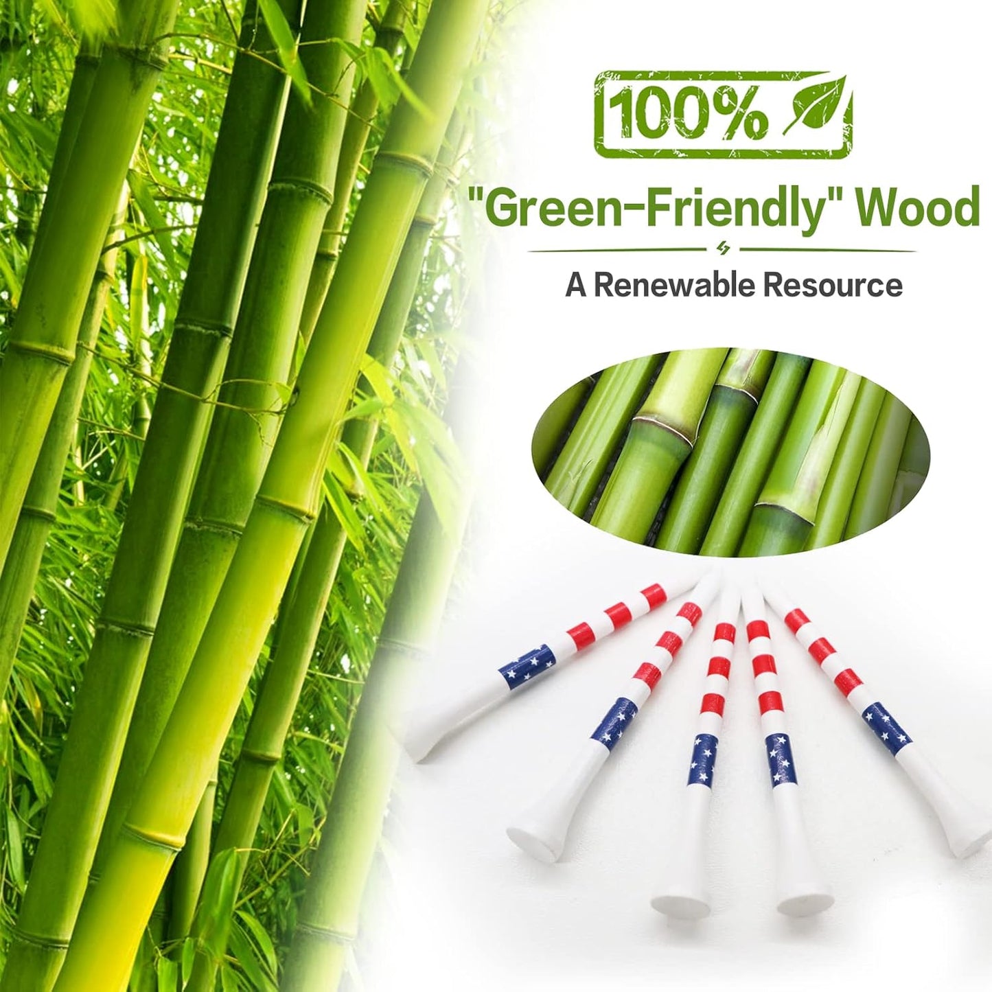 FINGER TEN Golf Tees Wood 3 1/4 2 3/4 Inch Wooden Bamboo 50/120 Count, Durable Biodegradable Colored Bulk Tee 70mm 83mm
