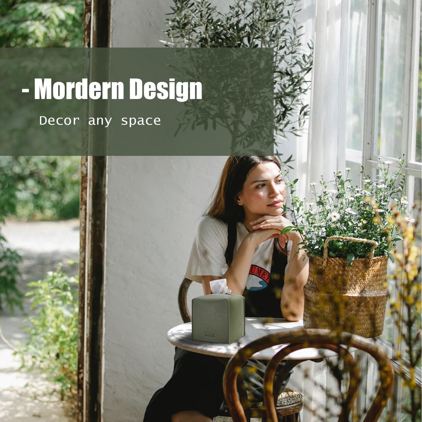 Tissue Box Cover 5X5X5'' PU Leather Tissue Holder Square Tissue Cube Box Organizer for Bathroom Vanity Countertop, Car, Night Stands, Office, Home, Kitchen (2Pack, Dark Green)