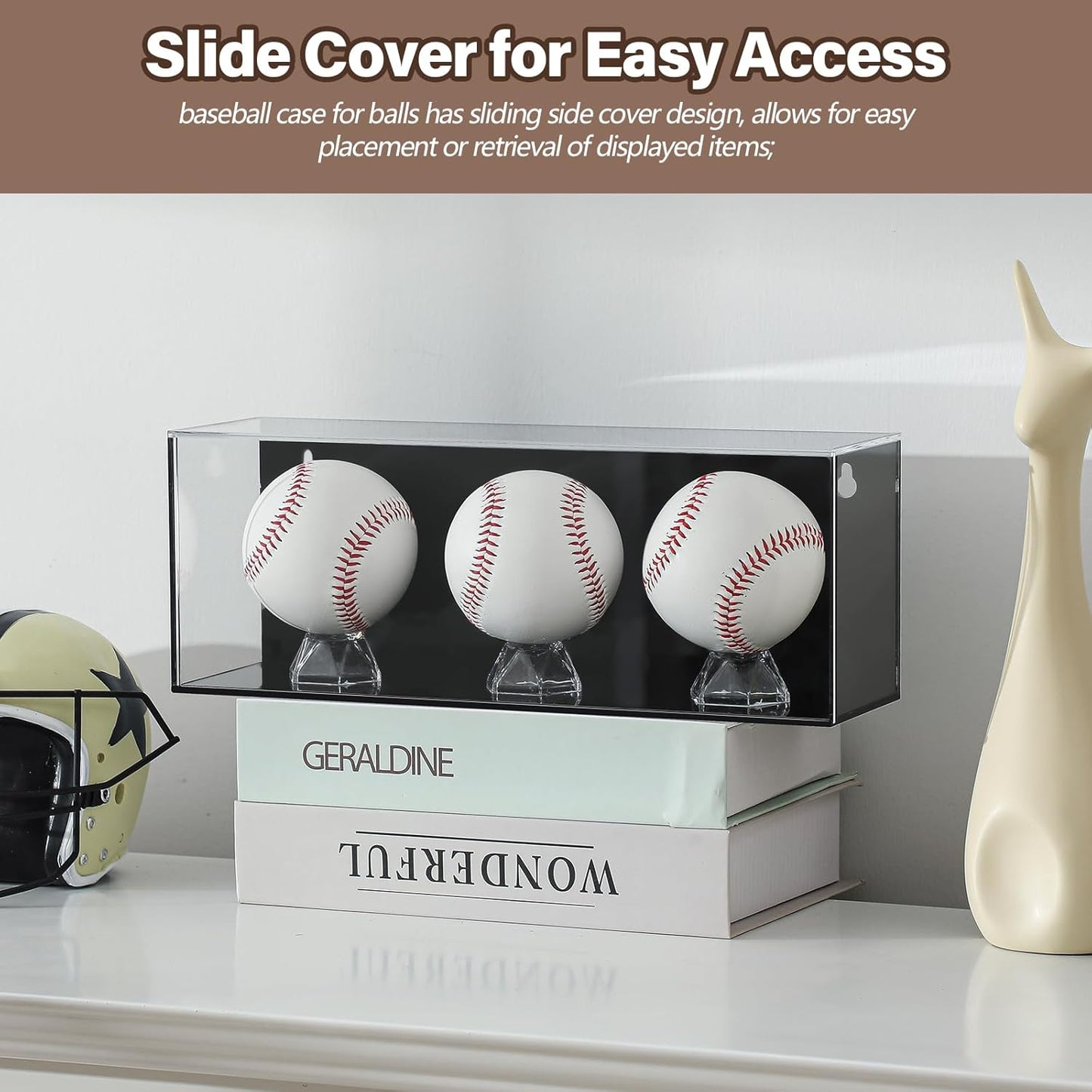 Baseball Golf Ball Display Case for 3 Balls UV Protected Acrylic Boxes for Display Ball Cube Memorabilia Showcase Autograph (Black, 11.4 x 4.3 x 3.15 Inch)