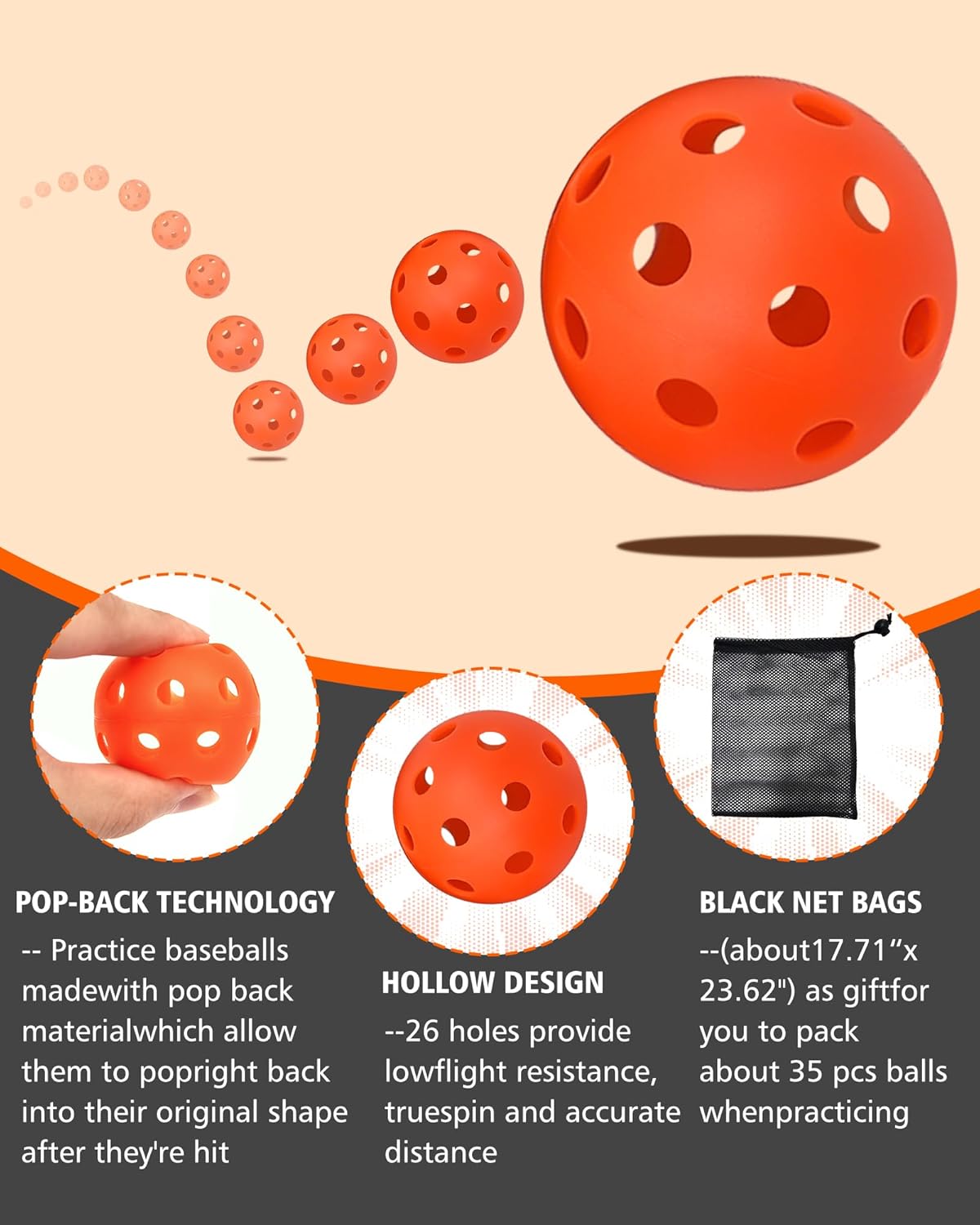 35 Pack Practice Golf Balls Limited Flight Plastic Golf Balls 42mm Practice Golf Balls for Backyard Golf Training Balls for Swing Practice, Airflow Hollow (Multiple Colors)