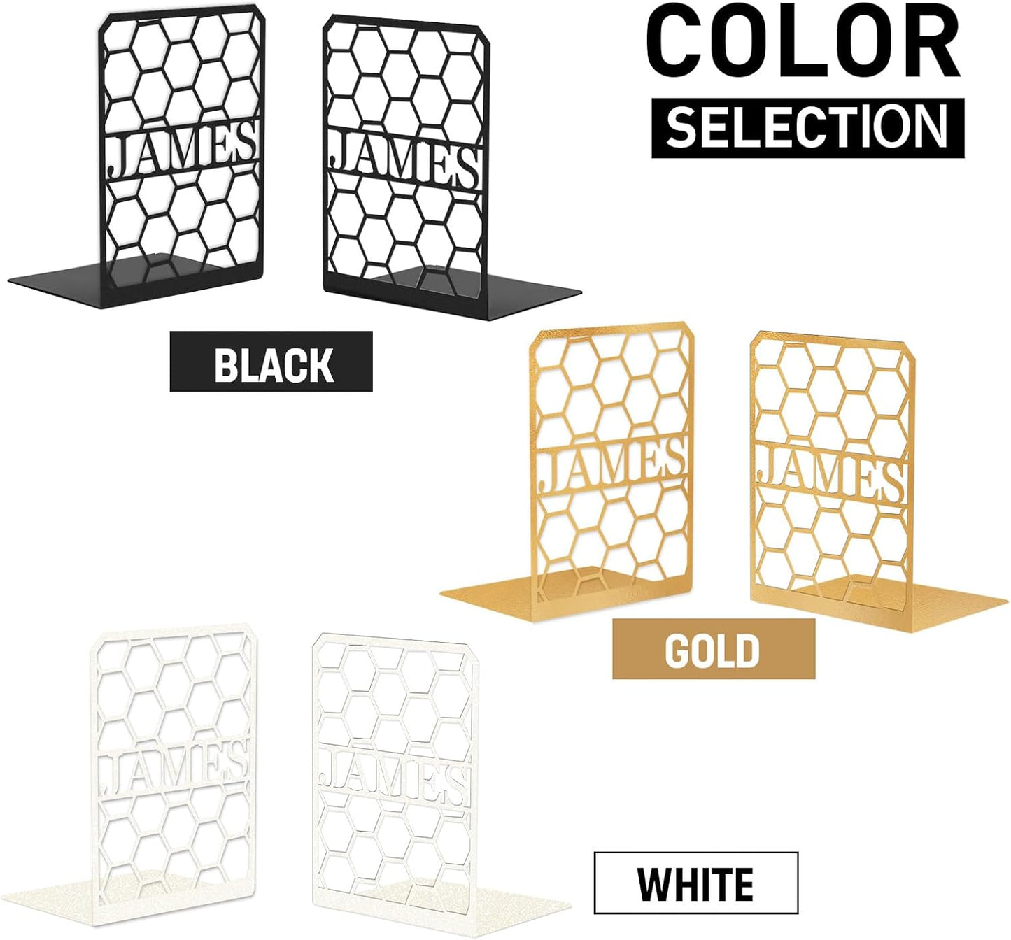 Personalized Name Metal Book Ends 2 Pcs, Unique Bookends for Shelves Room Decorative, Heavy Duty Metal Bookends, Non-Slip Book Stopper, Book Shelf Holder for Home Office School, Book Lovers Gifts