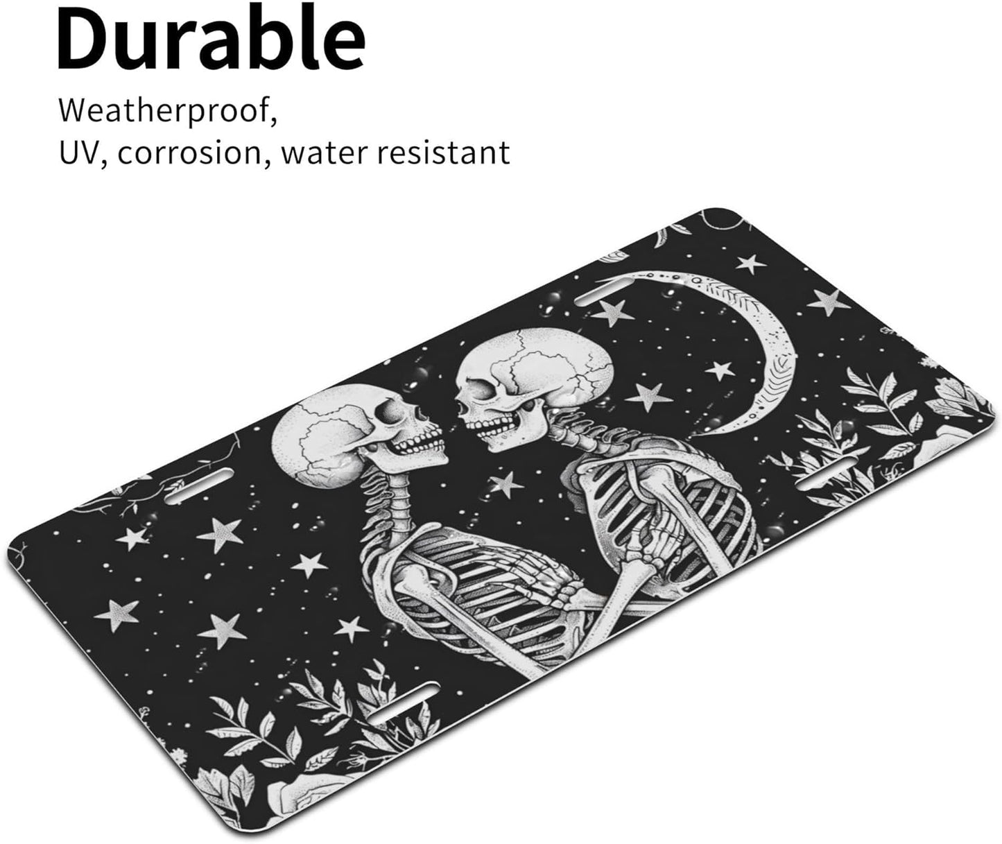 Front License Plate for Car Designs White Skull Flower Galaxy Stainless License Plate Cover Holder for Men Women Metal Aluminum Decorative Accessory Vanity Tag Standard 6 X 12 Inch (4 Holes)