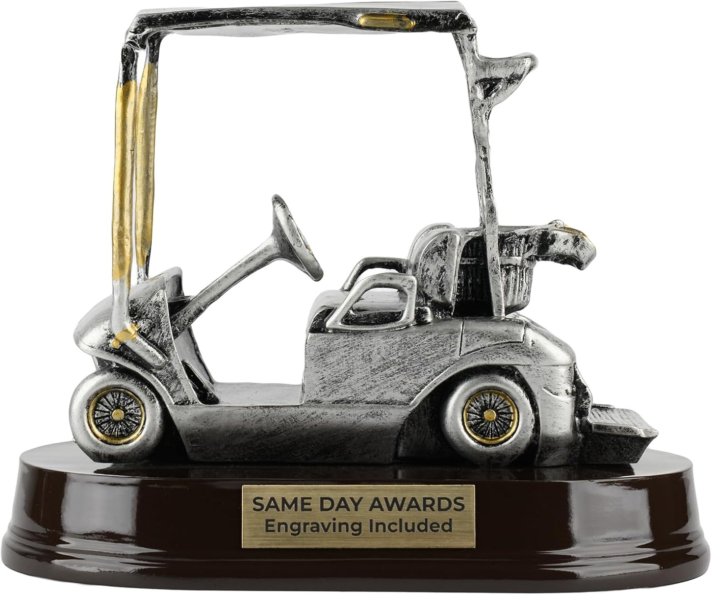 Premium Golf Cart Trophy Award – Custom Engraved Resin Golf Award on Rosewood Base – Fun Golf Recognition Gift for Tournaments Leagues Clubs and Charity Events