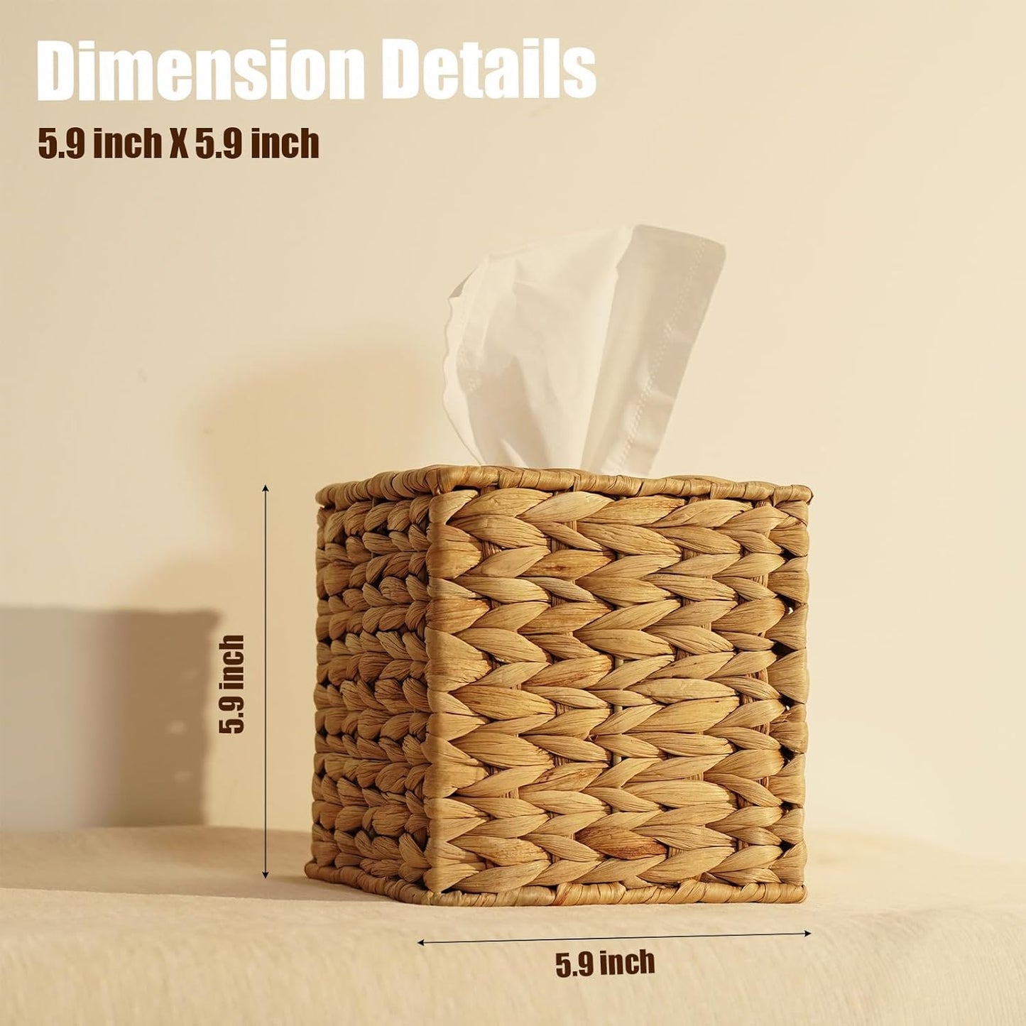 Set of 2 Water Hyacinth Handwoven Tissue Box Cover, Natural Handmade Wicker Napkin Box Holder, Handcrafted Square Facial Tissue, Rustic Decorative on Table and Bathroom, Office, Boho Decorative