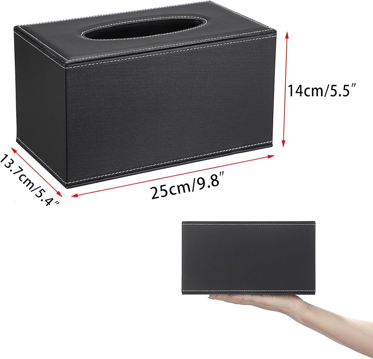 Sumnacon Tissue Box Cover Rectangle Leather Tissue Box with Magnetic Bottom,PU Tissue Box Holder Decorative Black Tissue Cover for Bathroom Toilet Bedroom Kitchen Office Table Desk, Large