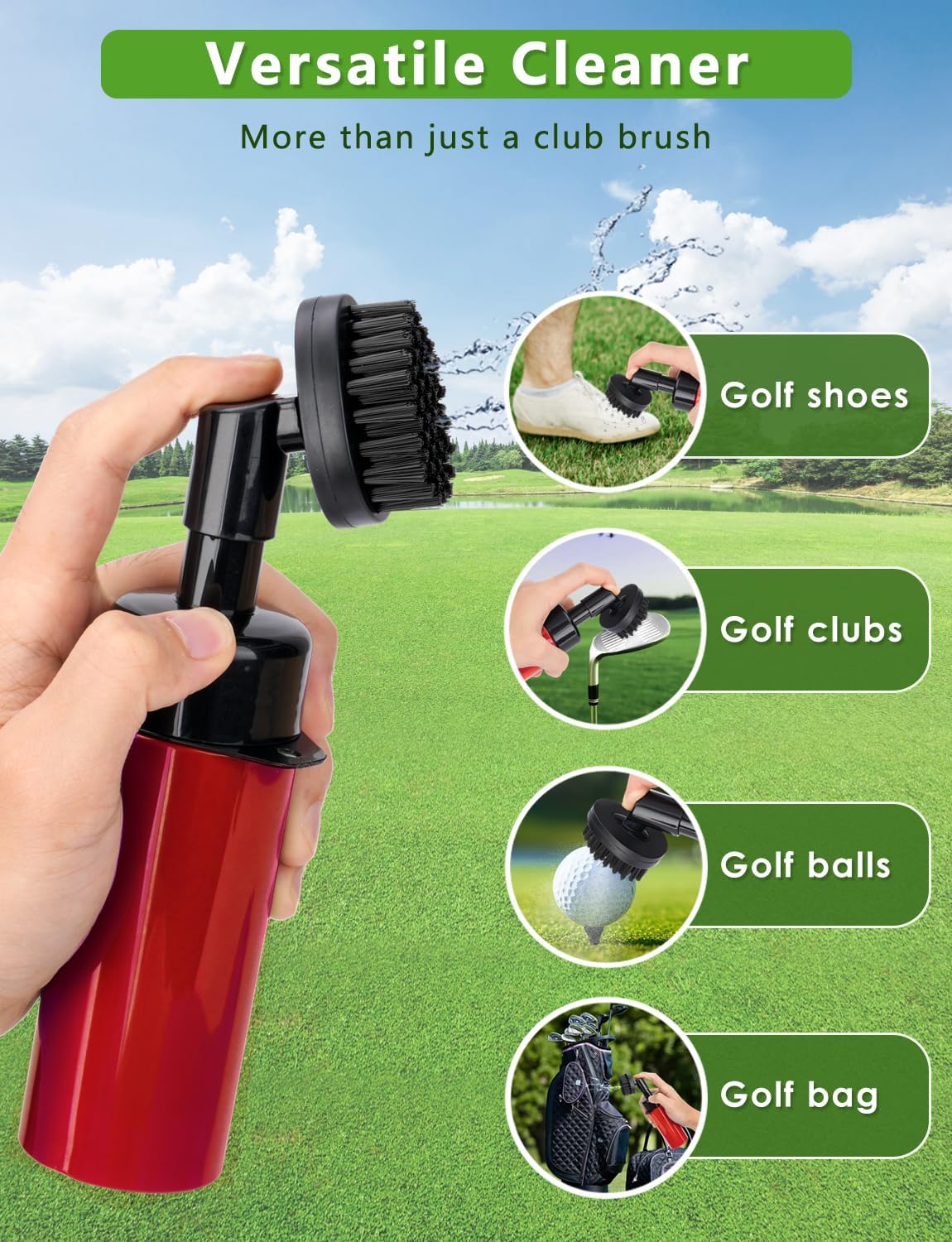 Oasser Golf Club Cleaner Golf Club Brush with Retractable Clip and Squeeze Water Bottle 10.5 Inches Holds 5 Oz of Water, Golf Accessories for Men Women, Essentials Golf Gifts for Men, Red