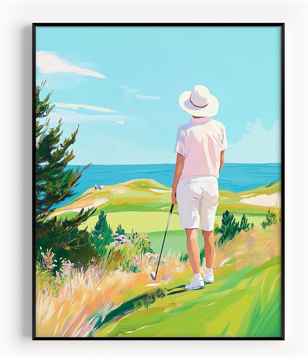 Golf Course Floral Pastel Art Print Posters - Premium Giclee Fine Art Prints - Golf Course Home Decor Posters, Golfer Art Prints for Home and Office Decor - Vintage Aesthetic, Ready to Frame