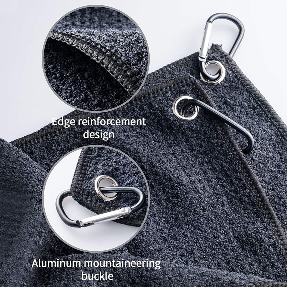 Golf Towels, Golf Towel and Brush Set, with Microfiber Waffle Design Golf Towel 16" X 24" with Hook and Loop Fastenerl and Retractable Zip-line Golf Club Brush (Black)