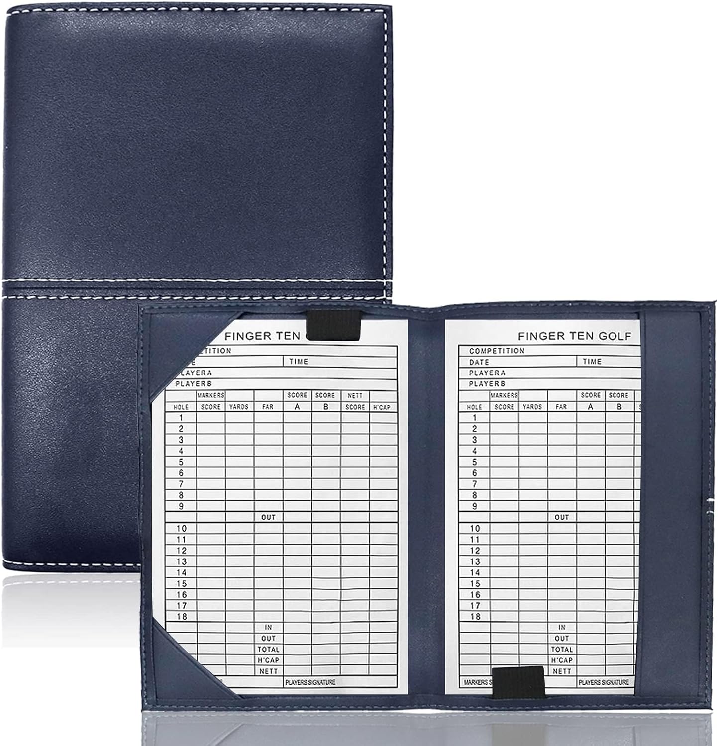 FINGER TEN Golf Scorecard Holder Leather Yardage Books Cover Lucky Clover with 2 Free Pencil Value Pack Deluxe Pocket Score Card Covers Gift for Men Women Golfer