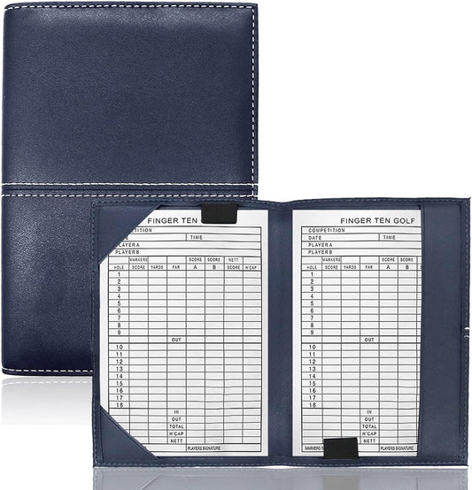 FINGER TEN Golf Scorecard Holder Leather Yardage Books Cover Lucky Clover with 2 Free Pencil Value Pack Deluxe Pocket Score Card Covers Gift for Men Women Golfer