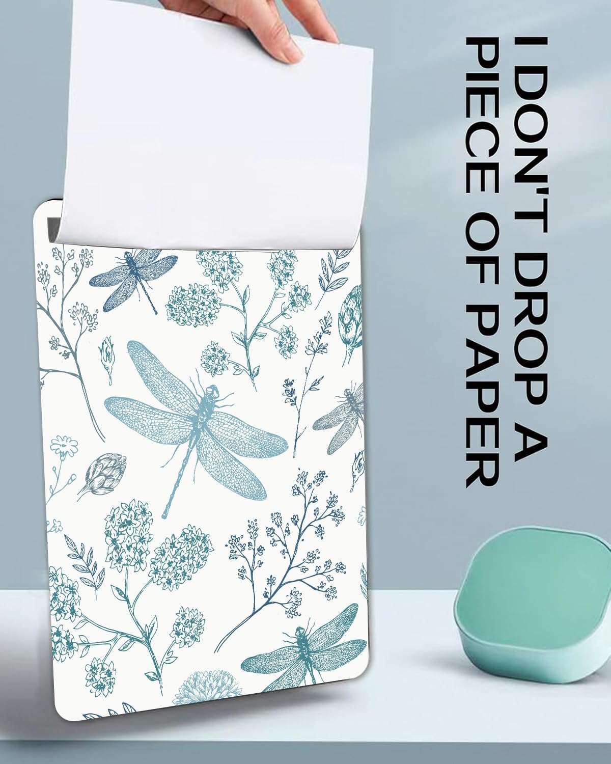 Fashion A4 Clipboard, Standard Letter Size 9" x 12.5", Decorative Wooden Clipboard with Low Profile Metal Clip for Office, School, Teachers, and Students, Dragonfly Flower