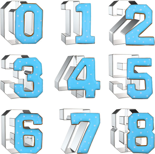 Number Cookie Cutter Set 3 Inch - 9 Piece Large Numbers #0#1#2#3#4#5#6 (#9) #7#8 Shapes Biscuit Fondant Baking Mold - Stainless Steel
