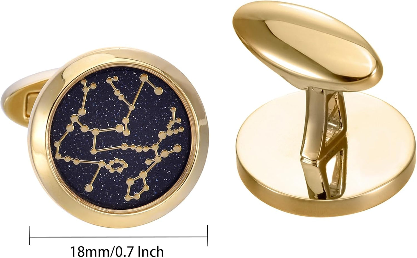 Sky Constellation Pattern Round Men's Cufflinks In Gift Case Sparkling Blue Goldstone Cufflinks for Men Jewelry for Wedding Party Business Birthday Anniversary Dress