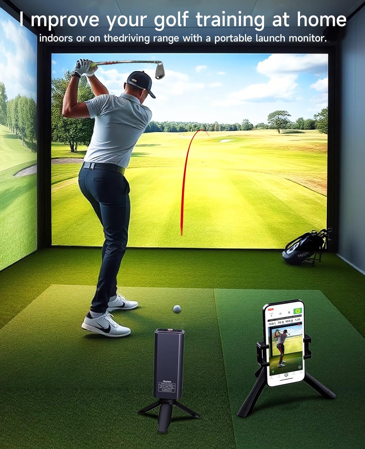Portable Golf Launch Monitor, Simulators for Home & Training, Mobile Launch Monitor for Golf Swing Analysis, Tracker & Swing Analyzer, Indoor Outdoor Use, Up to 10 Hours Battery Life.