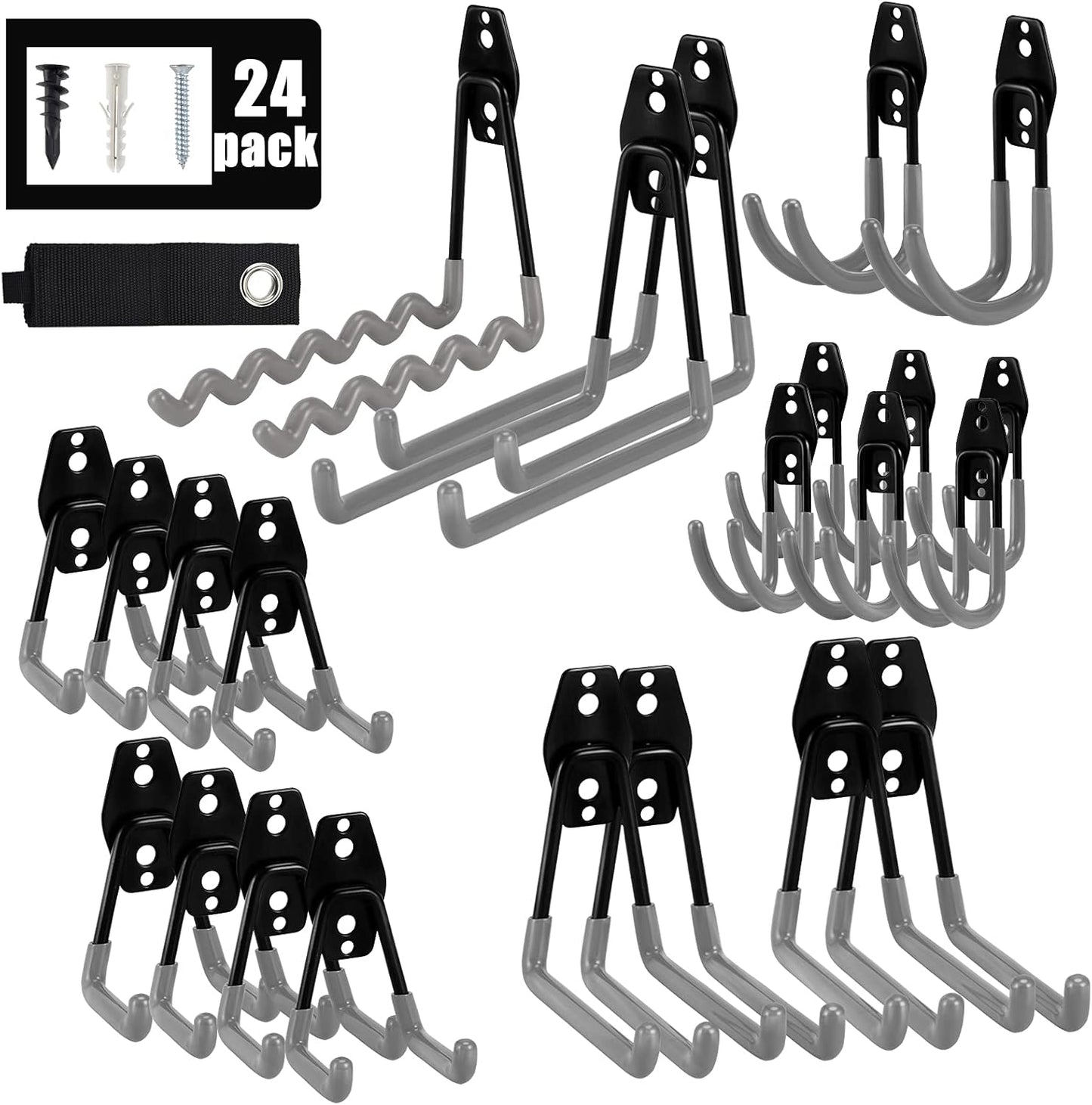 AOBEN Garage Hooks Heavy Duty, Steel Garage Storage Hooks, Utility Tool Hangers and Combinable Wall Mount Garage Hooks for Organizing Ladders, Bikes, Hoses, and More Equipment (Small J, 6 Pack)
