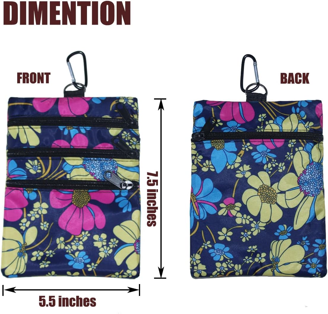 Golf valuables Pouch, Zipper Golf Ball Bag with 4 Pockets, Golf Accessories Pouch for Storing Balls,tees,Mobile Phone,Keys, Cards and Cash, Great Gift for Golfers