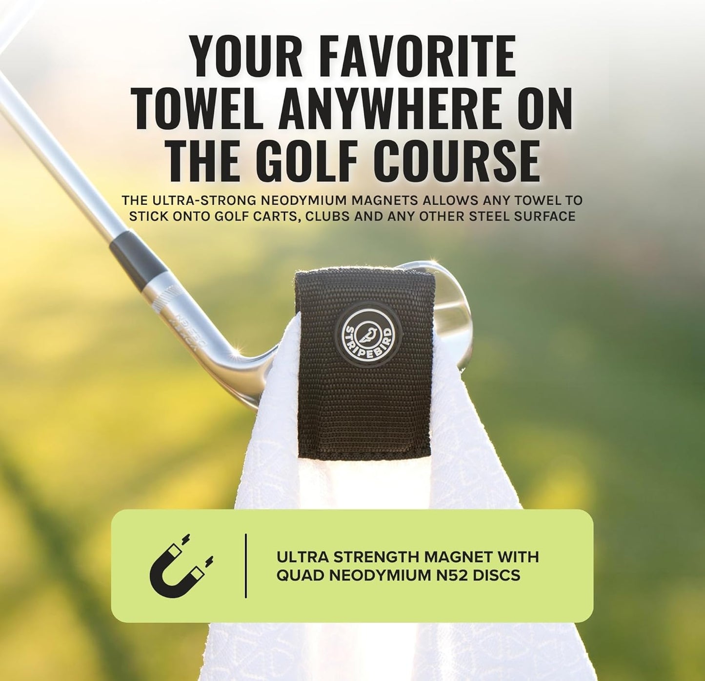 Stripebird Magnetic Clip for Any Towel (Black) - Highest Strength Magnet for Golf Towel - Removable - Golf Towels for Men