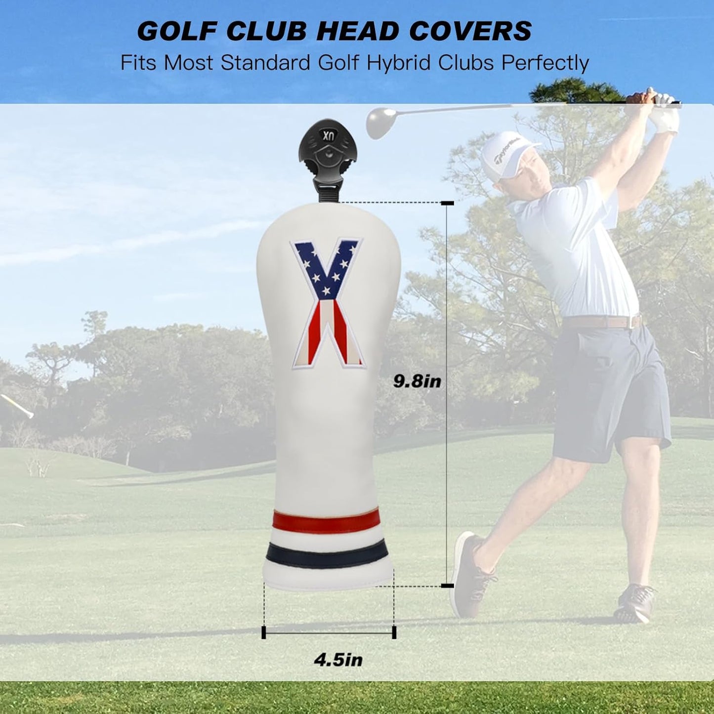 Golf Head Covers, 4pcs or 1pc USA Stars and Stripes Golf Club Covers for Woods and Driver Fairway Hybrid, PU Leather Golf Club Head Covers for Men Women with Interchangeable Tags, Fits Most Golf Clubs
