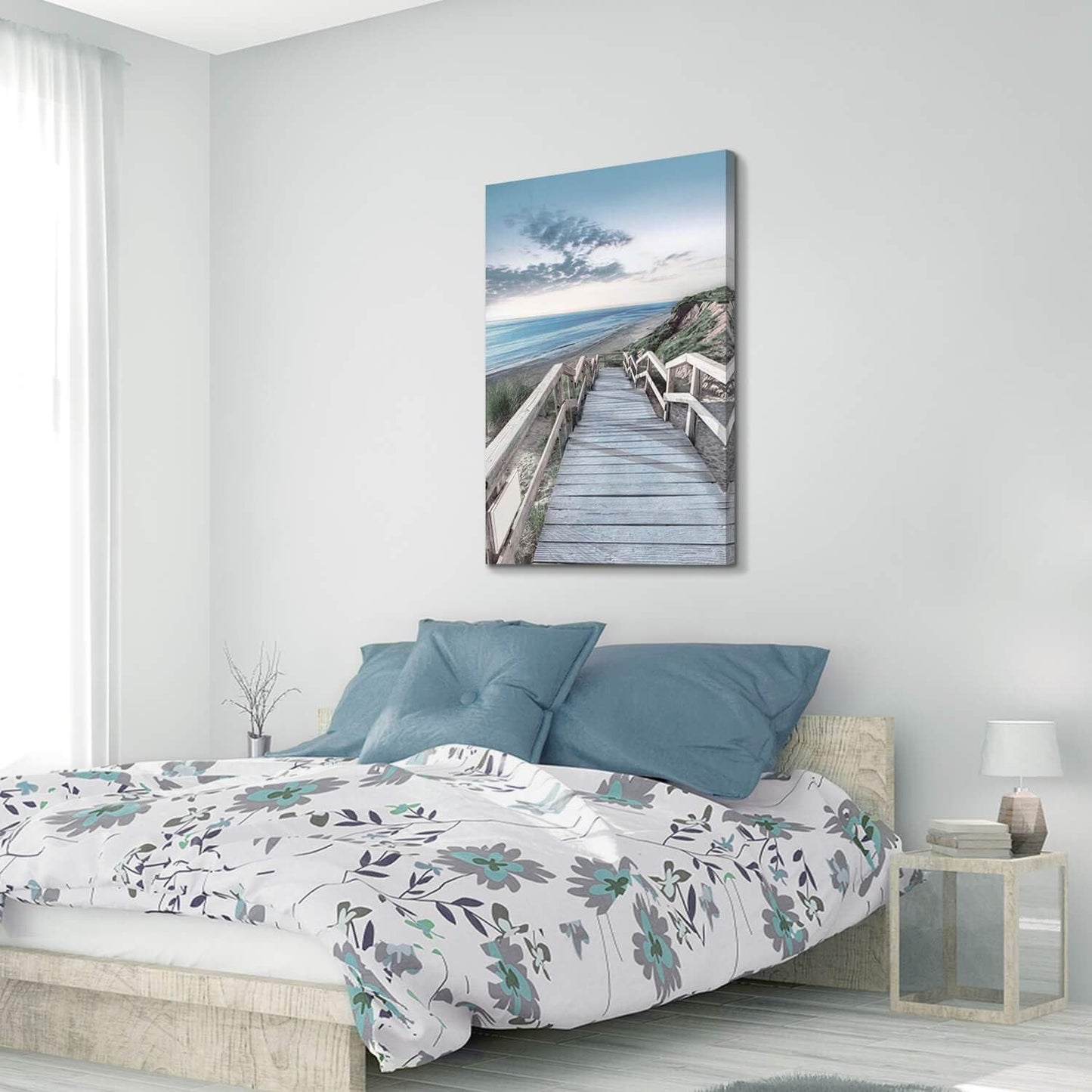 Beachside Wooden Path Wall Art: Bridge Boardwalk Stair Graphic Art on Wrapped Canvas for Wall Decor (24''x36'')